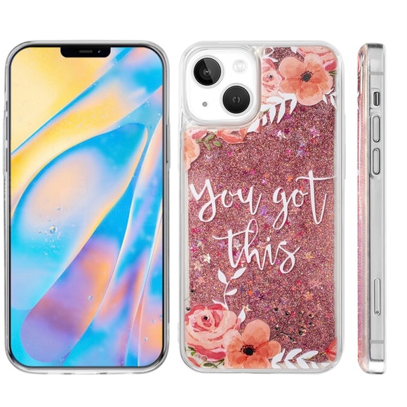 Flower Petal Glitter Waterfall Case iPhone 14 - Picture 1 of 7